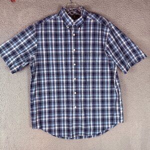 Roundtree & Yorke TravelSmart Blue Plaid Button Front Shirt Size Large